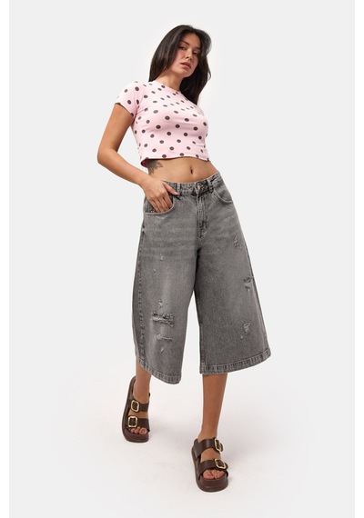 it's basic Kadın Füme 12s6-13 Baggy Fit Maxi Denim Tasarım Bermuda Şort