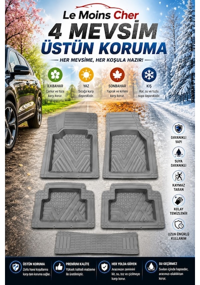 Byd Seal U Design Havuzlu Oto Paspası Kaymaz Taban Dayanıklı Alpin Gri