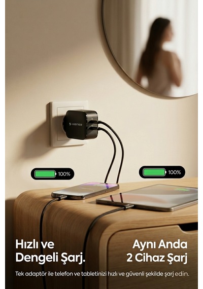 60w Çift Portlu Usb-c Girişli Akıllı Hızlı Şarj Adaptör Kablo Seti - Pd Ve Qc Destekli
