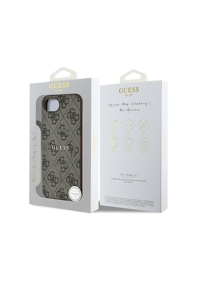 Apple Uyumlu iPhone 16e Kılıf Guess Lisanslı M-safe Pu Halkalı 4g Desenli Yazı Logolu Kapak Kahve