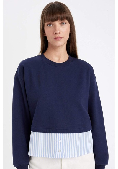 DeFacto Relax Fit Bisiklet Yaka Etek Ucu Detaylı Basic Düz Sweatshirt D5747AX24AUNV251