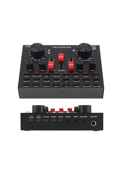 V8s Canlı Yayın Ses Kartı Kondenser Mikrofon Bluetooth Mikser Set