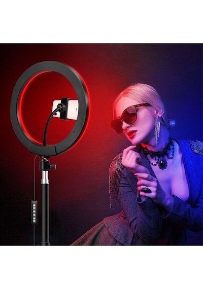 Rgb Ring Light Youtuber Tiktok Çekim Telefon Tutucu Renkli Makyaj Işığı 10 Inç +2. Mt Tripod