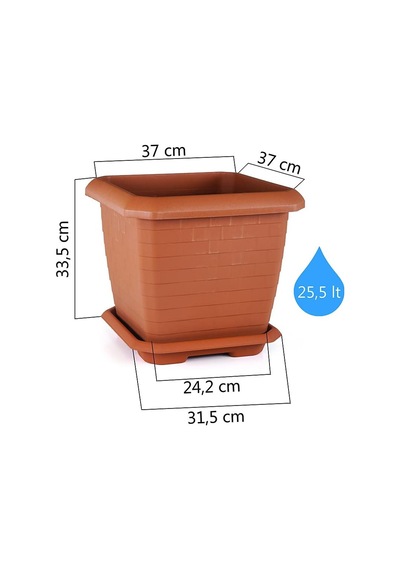 Tr Hk03 Hisar Kare Saksı No:3 Tabaklı 37 Cm, 25,5 Litre Mocha Diğer
