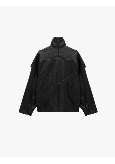 Koton Uzun Kollu Fermuarlı Dik Yaka Kruvaze Oversize Suni Deri Vintage Ceket Siyah 7wak20034ew Koton Uzun Kollu Fermuarlı Dik Yaka Kruvaze Oversize Suni Deri Vintage Ceket Siyah 7wak20034ew