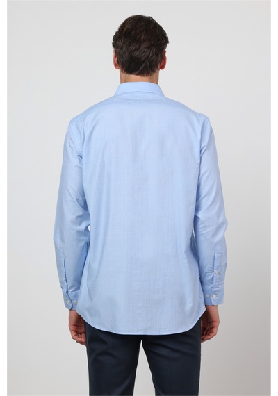 İmza Mavi Sert Yaka Uzun Kol Cepli Comfort Fit Pamuk Gömlek 1004260168 2XL