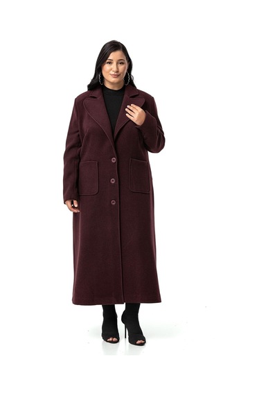 Disentis Büyük Beden Ceket Yaka Torba Cepli Astarlı Uzun Bordo Kaşe Kaban-bordo Bordo