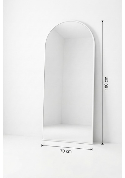 70x180 Cm Oval Ayaklı Ayna Statik Boyalı Metal Çerçeve Boy Aynası Beyaz