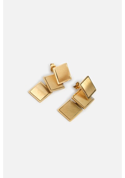 Üçlü Sallantılı Kare Küpe Gold