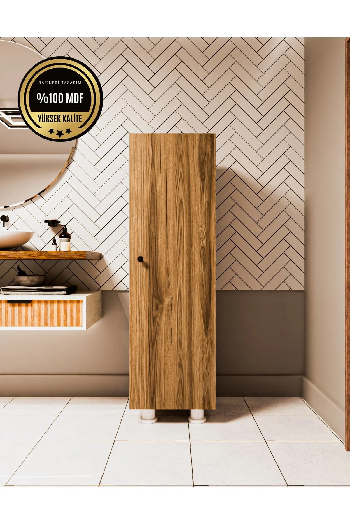 Elox Banyo Dolabı Raflı,balkon Dolabı,mutfak Dolabı Çok Amaçlı Dolap Ceviz