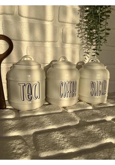 3'lü Porselen 1400ml Tea/coffee/sugar Kavanoz Seti 3'lü Porselen 1400ml Tea/coffee/sugar Kavanoz Seti
