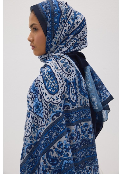 Mirsoy Scarf Almira Pamuk Etnik Desen Şal İndigo