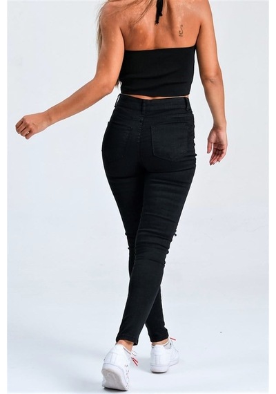 Genel Siyah Yırtık Detaylı Skinny Jeans