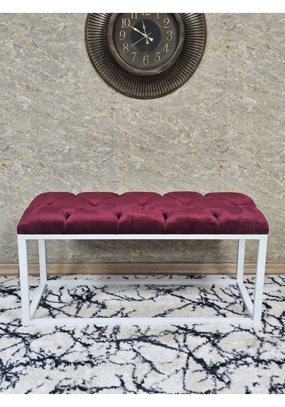 Zafir Beyaz Boyalı Diktörtgen 100 Cm X 40 Cm Oturak Puf - Bench - Makyaj Oturağı - Oturak Bordo