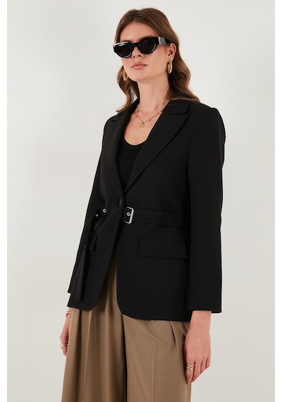 Lela Regular Fit Kruvaze Yaka Kemerli Blazer Bayan Ceket 6839367 Siyah