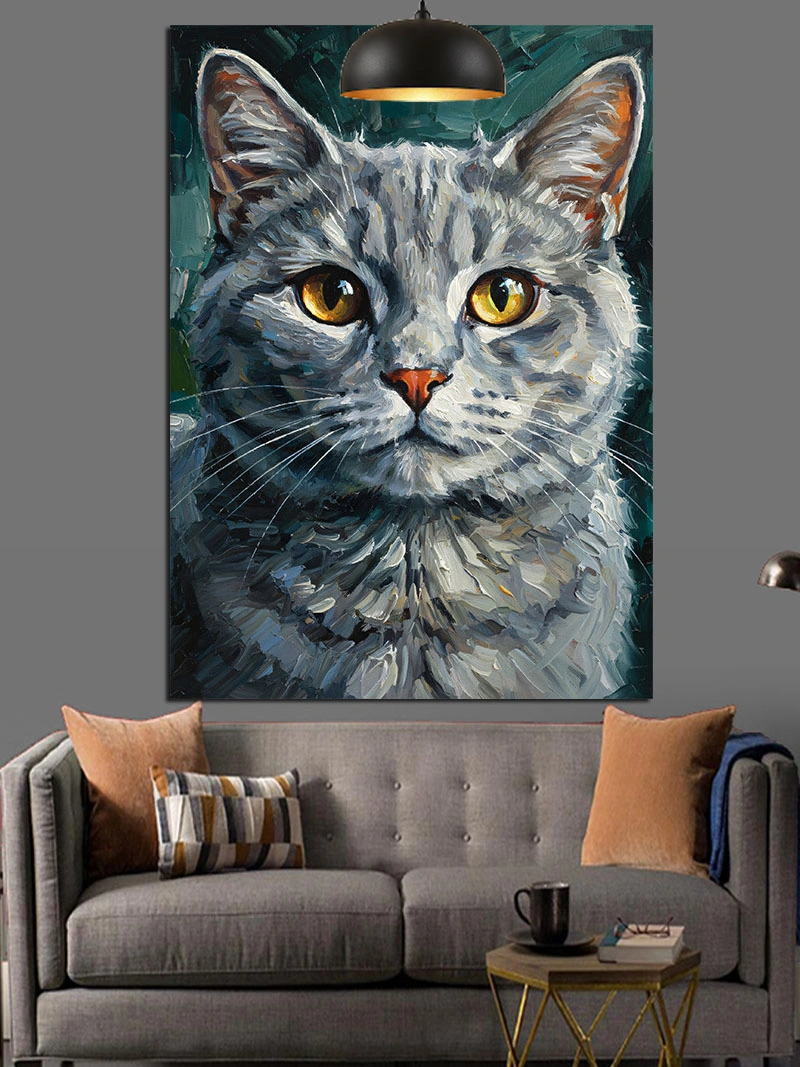 Gri Kedi Portresi Dekoratif Kanvas - Mdf Ahşap Tablo