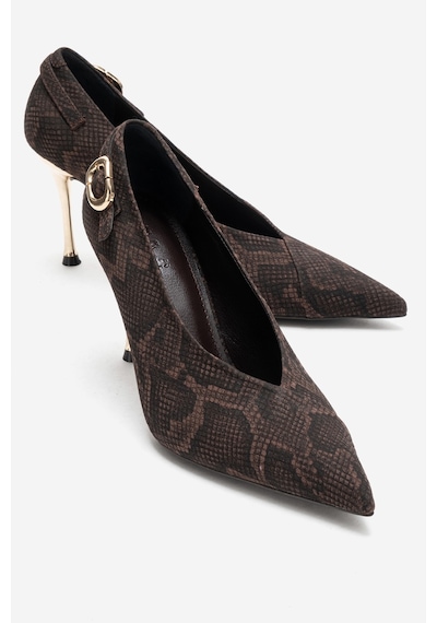 Luvishoes Polly Kahverengi Desenli Tokalı Kadın Topuklu Ayakkabı Kahverengi