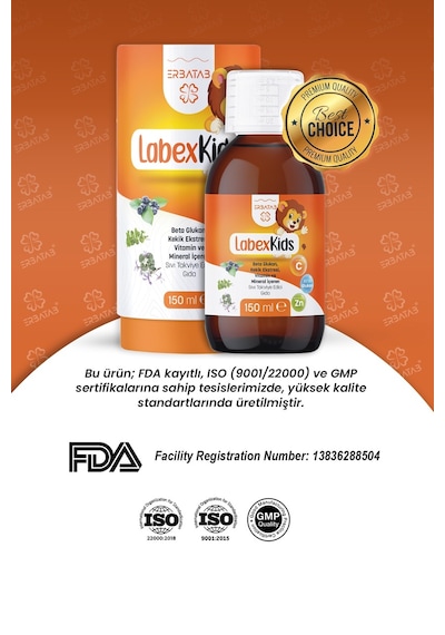Labex Kids Çinko Kekik Beta Glukan Karamürver Çocuk Multivitamin Şurup 150 ML