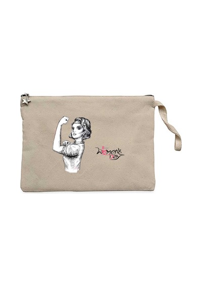 Güçlü Kadın Krem Clutch Astarlı Cüzdan / El Çantası