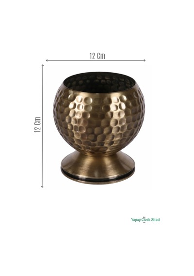 Yapay Çiçek Sitesi Metal Dekoratif Darbeli Küre Saksı 12 Cm Bronz