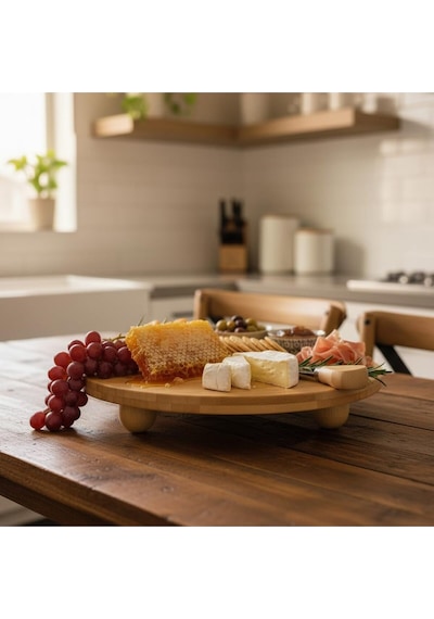 Bambu Top Mantar Ayaklı Yuvarlak Sunumluk 25x25 Cm Şık Pasta & Tatlı Servis Tabağı Kahverengi