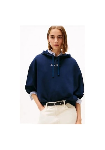 Tommy Hilfiger Klasik Yazı Baskılı Penye Kapüşonlu Kadın Kazak Ww0ww48270c1g Mavi