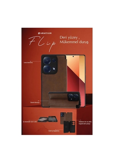Newface - 577 - İphone 15 Pro Max Kılıf Flip Cover - Kmrsfres - - Taba