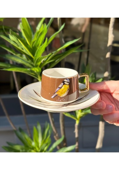 6'lı Porselen Kahve Fincanı Bird Brown-5164 Çok Renkli