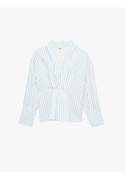 Koton Pamuklu Uzun Kollu Beli Lastikli V Yaka Çizgili Poplin Bluz Mavi Çizgili 6sak60308pw Koton Pamuklu Uzun Kollu Beli Lastikli V Yaka Çizgili Poplin Bluz Mavi Çizgili 6sak60308pw