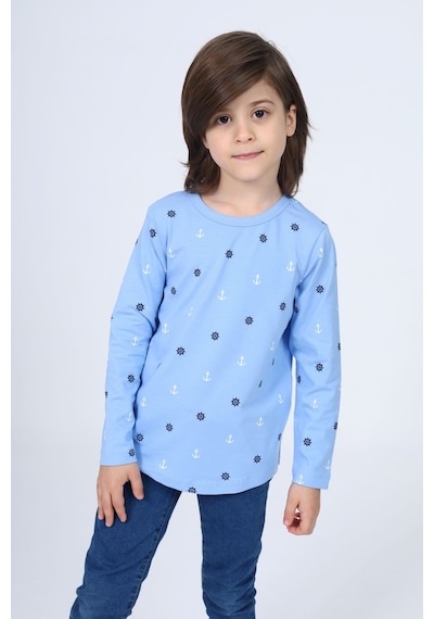 Toontoy Kids Toontoy Erkek Çocuk Baskılı Bisiklet Yaka Uzun Kollu Tişört Mavi