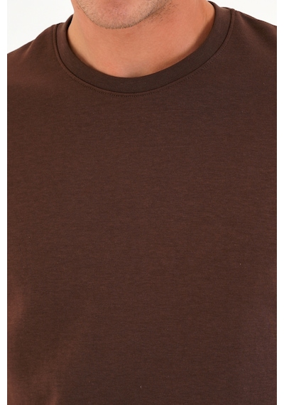 Blank Unisex Oversize Geniş Kesim Tişört %100 Pamuk Kalın Dokulu Bisiklet Yaka T-shirt Kahve