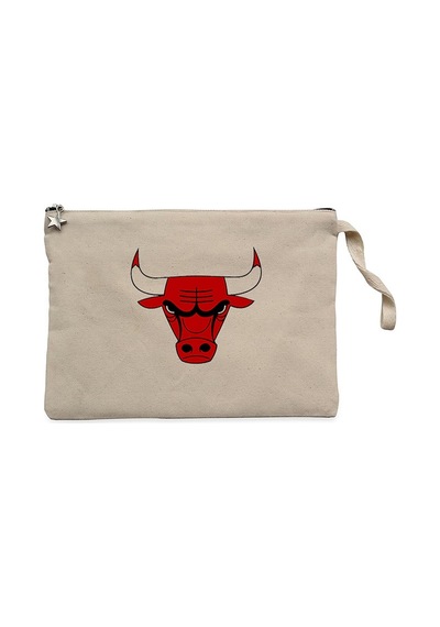 Chicago Bulls Logo Krem Clutch Astarlı Cüzdan / El Çantası Krem