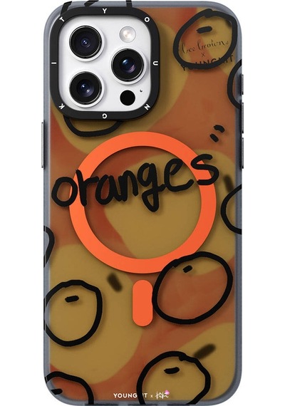Apple Uyumlu iPhone 15 Pro Max Kılıf Magsafe Özellikli Bee Brown Tasarımlı Youngkit Funny Serisi Turuncu