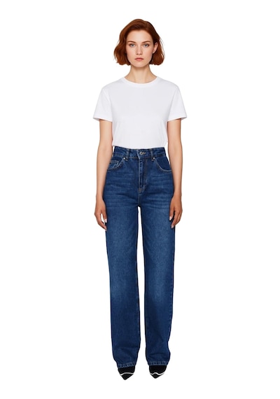 Ersefa Kadın Wide Leg Denim Pantolon Yüksek Bel Fonksiyonel Dayanıklı Ka Koyu Mavi