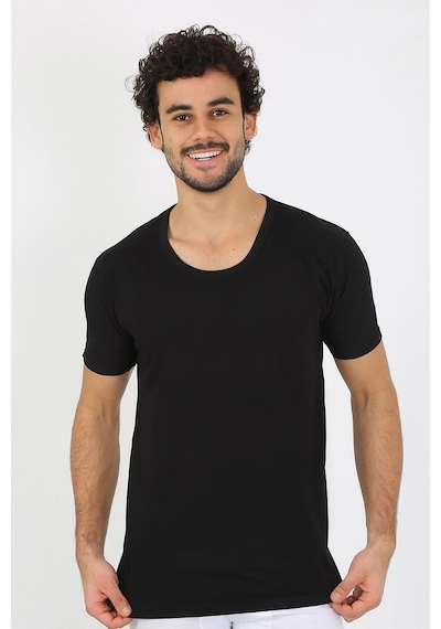 2k Moda Çizgi Erkek Açık Yaka Siyah Penye Atlet 6565 001