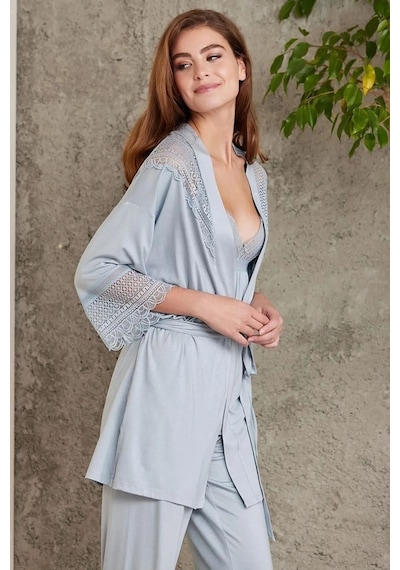 Pierre Cardin 2820 Kadın Penye Dantelli Sabahlıklı Pijama Takım-mist Mist Pierre Cardin 2820 Kadın Penye Dantelli Sabahlıklı Pijama Takım-mist Mist