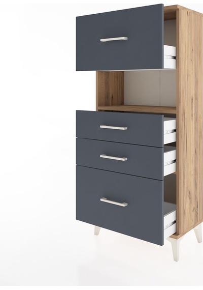 Hyperion Dolap Tek Raflı 4 Çekmeceli 60x44x134 Çam-antrasit Çam