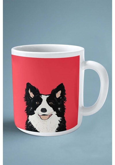 Border Collie Köpek Isimli Kişiye Özel Baskılı Kupa Bardak Kırmızı Çok Renkli