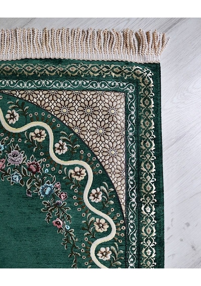 Kadife Astarlı Seccade Ve Kristal Tesbih Özel Kutulu Lüks Hediyelik Çeyizlik Set Yeşil