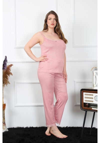 Akbeniz Kadın Büyük Beden Pudra İp Askılı Pijama Takım 202195 Çok Renkli