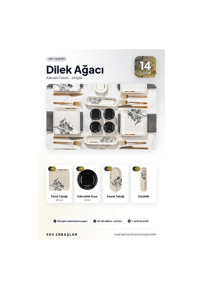 Dilek Ağacı 14 Parça 6 Kişilik Lüx Kahvaltı Takımı Seti Kahvaltılık Sunum Seti Diğer