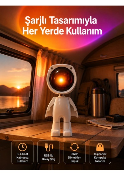 Gün Batımı Projektör Lamba Astronot Görünümlü Dekoratif Masa Lambası Çok Renkli 36831257
