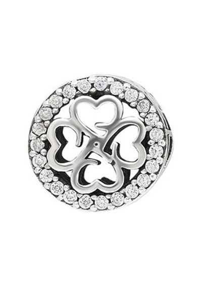 Nur Silver Yonca Model Taşlı Yuvarlak Gümüş Charm Nur-bl09996