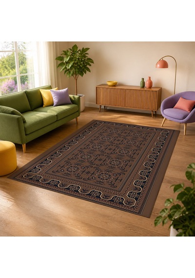 Kartela Halı Afgan Halı Jüt Taban Dokuma Halı Kahverengi - 120 X 180 Cm