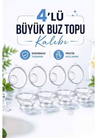 4'lü Şeffaf Küre Buz Kalıbı Yuvarlak Top Kalıbı Viski Kokteyl Kahve İçecekleri İçin Diğer