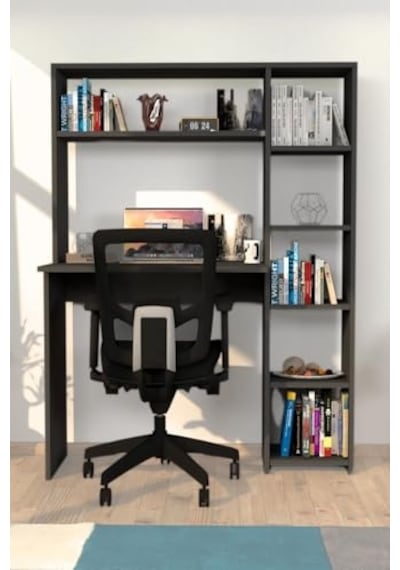 Duru Kitaplıklı Çalışma Masası Antrasit 120x60