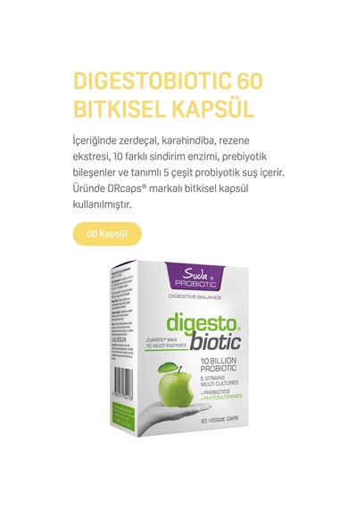 Suda Probitic Digesto Biotic 60 Kapsül Probiyotik Ve Prebiyotik