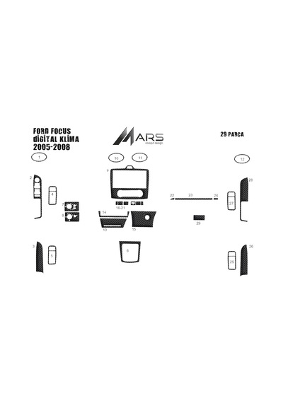 Ford Focus Torpido Kaplama Digital Klima 2005-2008 29 Parça Karbon
