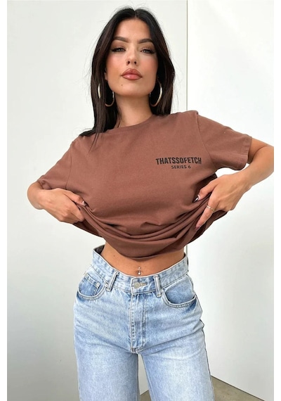 Kahverengi Oversize Fetch Series 6 T-shirt - Oversize Baskılı Kahverengi