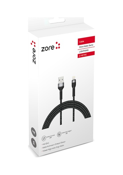 Thegencoo Siyah Shira Serisi Lightning Usb Kablo 2 Metre